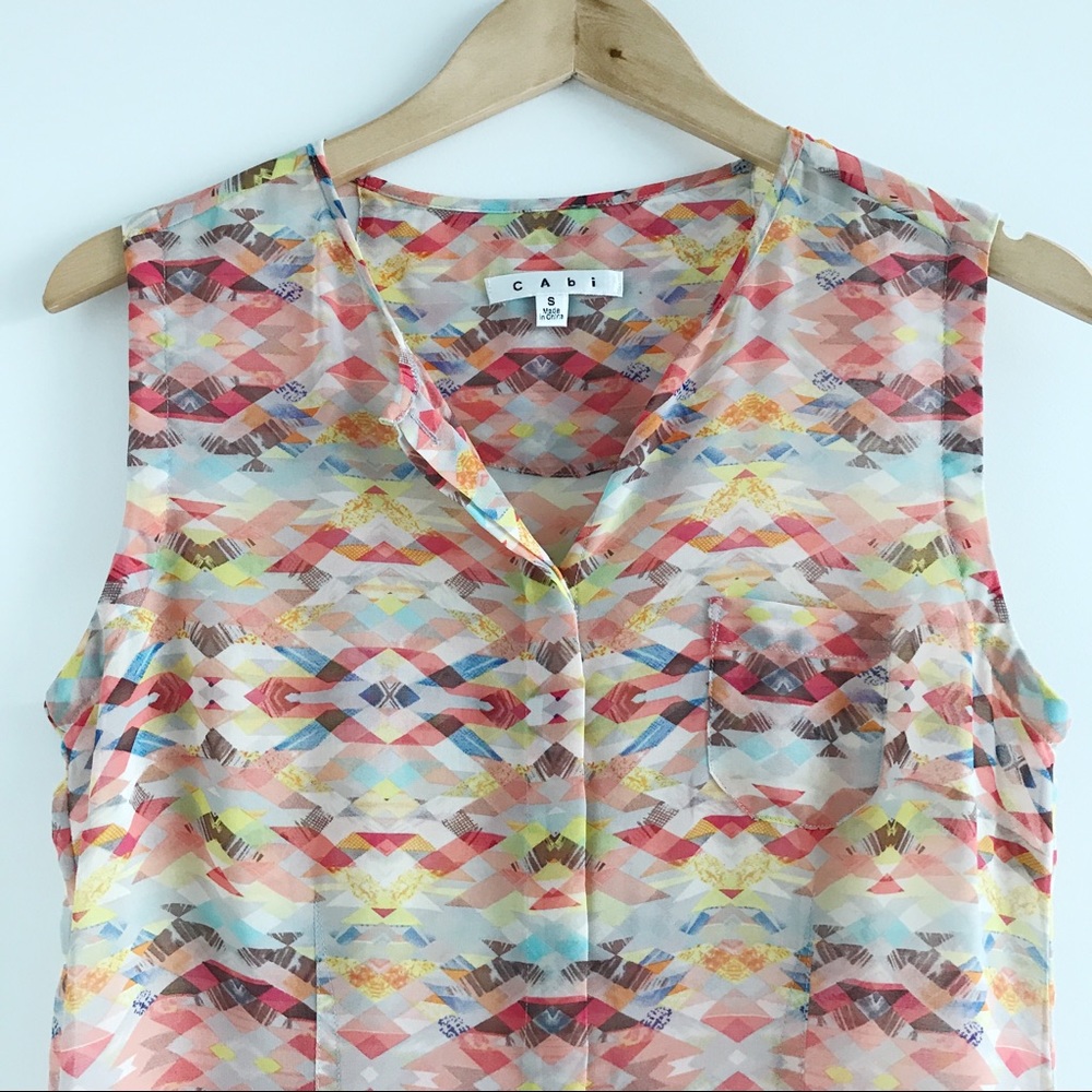 CAbi Avery Sheer Sleeveless Tunic  with buttons